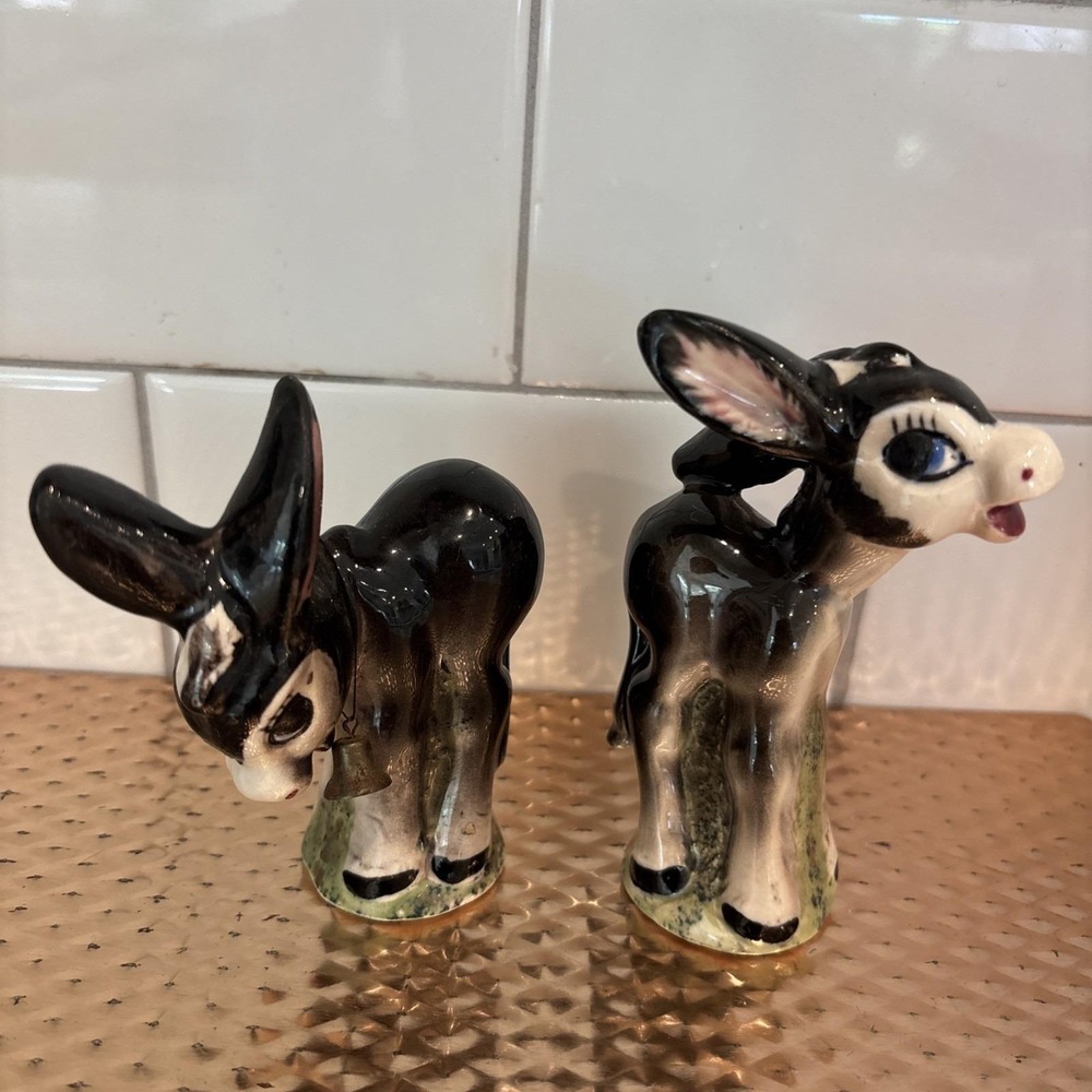 Vtg Retro MCM Kitschy Donkey Jackass Salt & Pepper Shakers Glaze Made In Japan